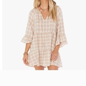 Show Me Your MuMu Plaid Mini Dress in Beige and White